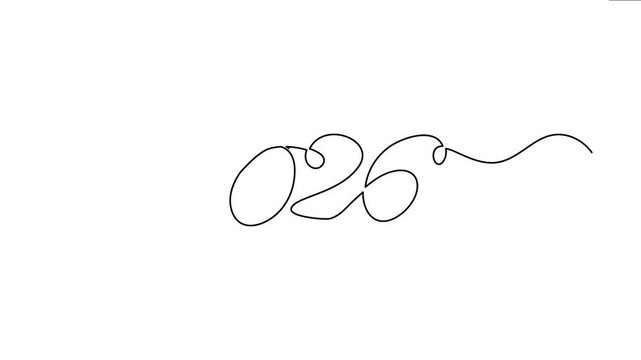 Happy New Year 2026 continuous line text animation loop - video 9