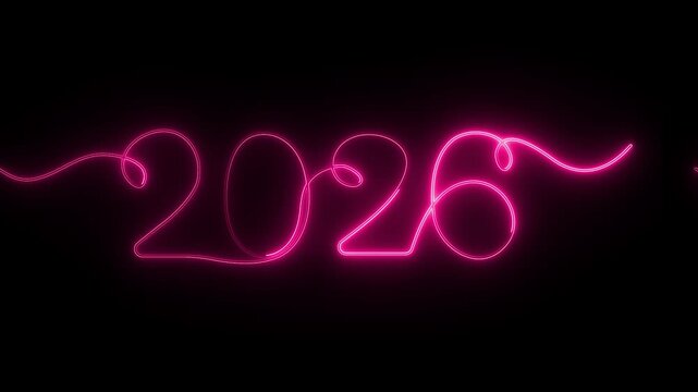 Happy New Year 2026 continuous line text animation loop - video 6
