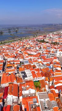 Aerial view of aveiro portugal cityscape rooftops