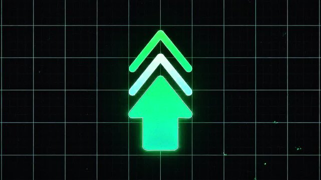 Cyan arrow extends and disintegrates into particles on a dark grid background. animation extend disintegrate motion reveal geometric minimal