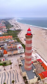 Aerial view of barra lighthouse in aveiro portugal