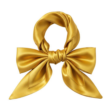 Elegant yellow silk neck scarf tied in a bow knot isolated on transparent background