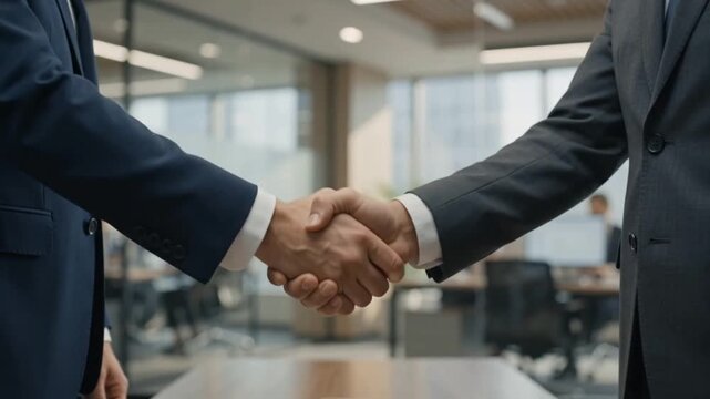 Two business professionals shaking hands to celebrate a successful deal