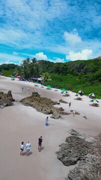 Tambaba Beach In Joao Pessoa Paraiba Brazil. Turquoise Ocean Waves Gently Crashing On Tropical Beach. Beach Landscape. Bay Water Landscape. Joao Pessoa Paraiba.