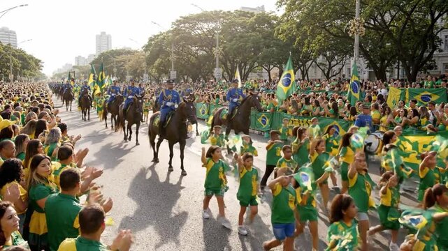 Brazilian Independence Day parade with military and children
