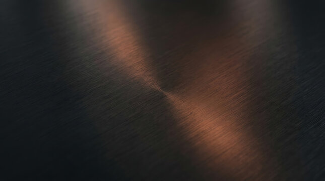 Dark metallic textured surface with copper light reflection and gleam reflection abstract