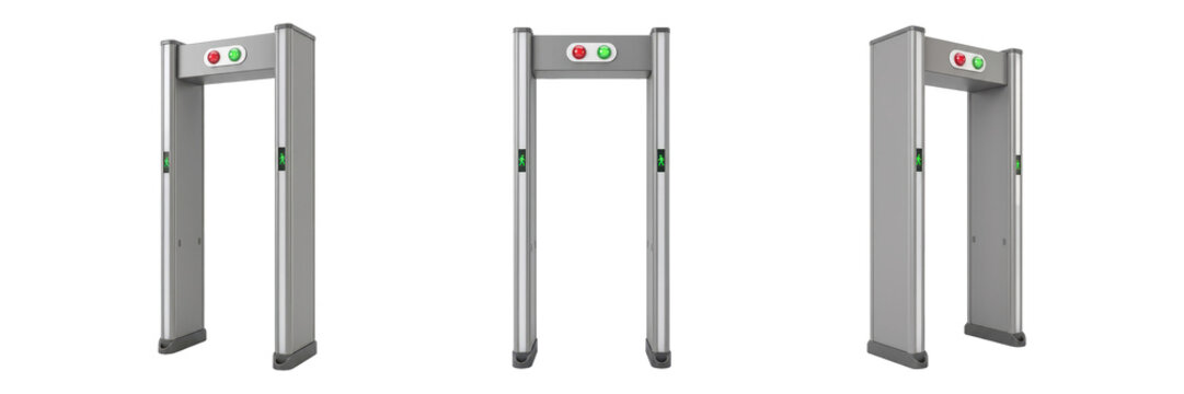 Walk through metal detector gate security checkpoint, isolated set on transparent background