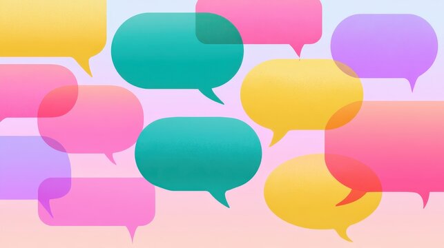 Colorful Speech Bubbles Illustration: Vibrant Conversation Scene with Playful Typography
