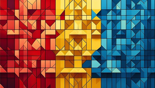 colorful geometric grid pattern with red yellow and blue blocks
