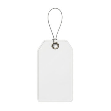 Blank white paper hang tag with string isolated on transparent background