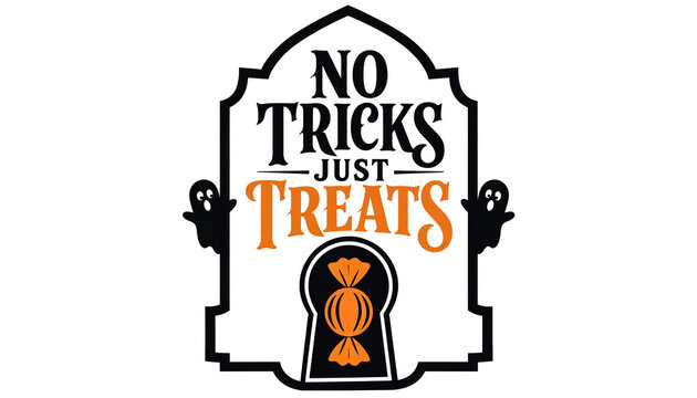 No tricks just treats halloween vector graphic design with cute ghosts and candy halloween celebration seasonal greeting invitation illustration template typographic