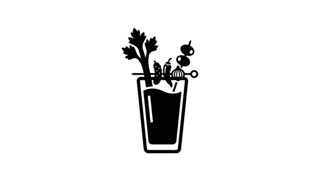 Minimalist black and white icon of a Bloody Mary cocktail.