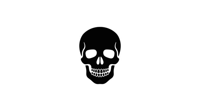 Minimalist black human skull icon on white background.