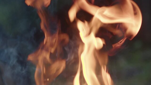 Bonfire burns outdoor in a forest
