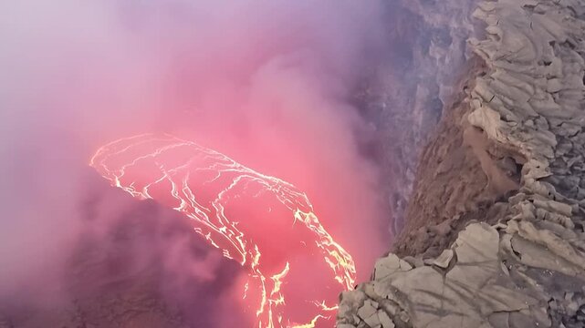 Erta Ale volcano Danakil Depression Ethiopia, eruption. Aerial view.