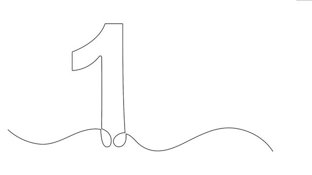 Minimalist continuous line drawing animation of number 1 on white background loop - looping footage