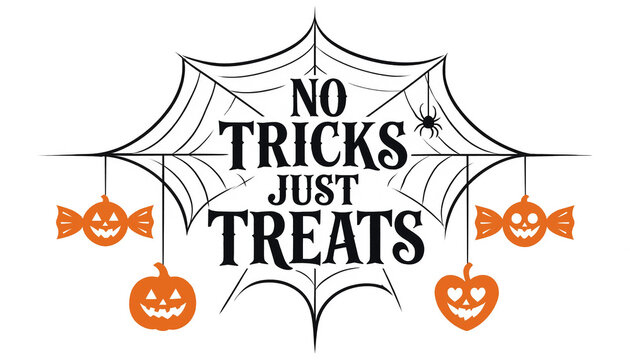 Halloween typography design with no tricks just treats text and spooky spider web halloween typography spiderweb pumpkins illustration seasonal celebration traditional decoration