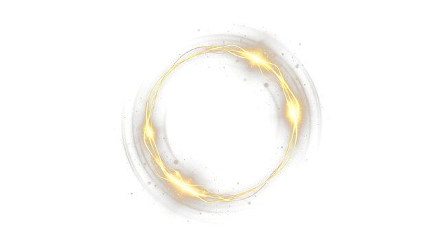 Glowing golden magic circle isolated on transparent background