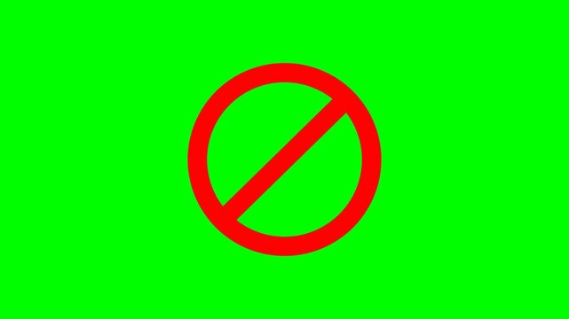 Prohibition symbol animation with red restriction sign on green background