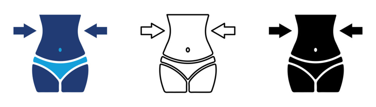 Multicolor Waist Icon Set with Filled and Outline Styles for Slim Body Fitness Weight Loss Healthy Lifestyle Body Shape and Wellness Isolated on Transparent Background