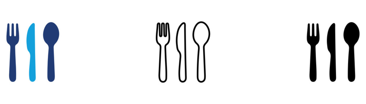 Multicolor Cutlery Icon Set with Filled and Outline Styles for Dining Restaurant Food Service Kitchen Tableware and Meal Preparation Isolated on Transparent Background