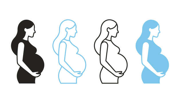 pregnant woman silhouette icon set for pregnancy maternal healthcare obstetrics medical clinic baby maternity product branding