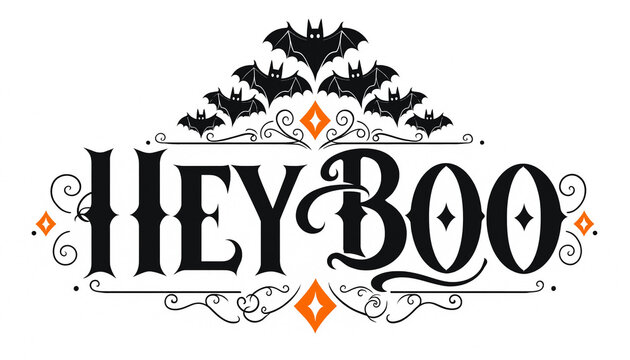 Hey boo halloween typography design featuring bats and spooky decorative elements halloween typography illustration background celebration seasonal greeting invitation silhouette