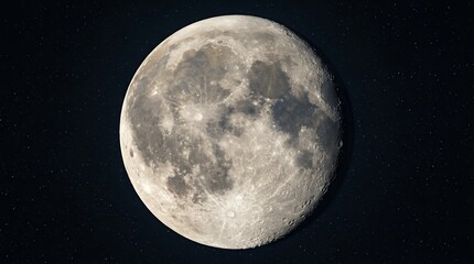 Fototapeta premium Detailed View of Waxing Gibbous Moon Displaying Craters and Surface Texture in Dark Sky moon waxing gibbous isolated black night sky detailed texture craters surface lunar astronomy space celestial