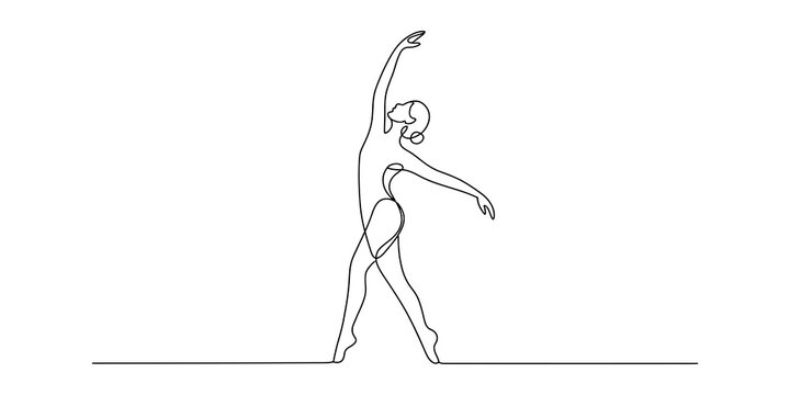 Continuous single line drawing of a graceful ballerina dancing in a classic pose