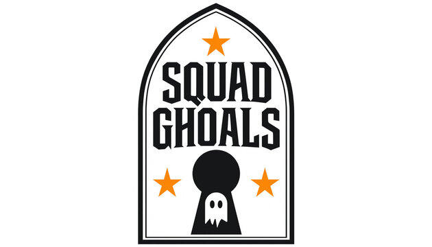 Squad ghoals halloween gothic arch design with ghost illustration and stars halloween illustration typography greeting template decoration celebration seasonal