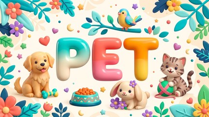 Naklejka premium Cute 3D clay style cartoon illustration featuring the word 