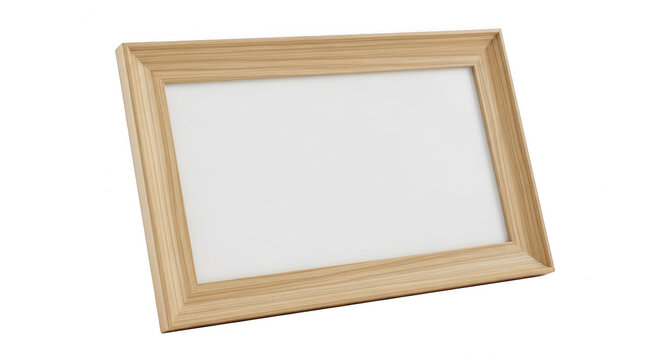 Empty wooden picture frame on a flat surface isolated on transparent background
