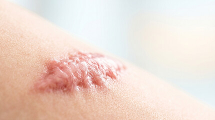 Fototapeta premium Keloid scar tissue on skin showing texture and detail 