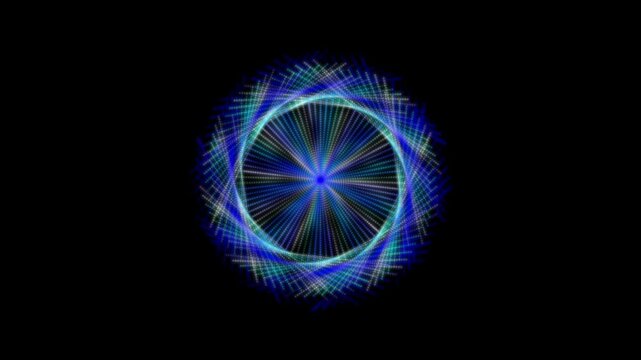 Abstract digital spirograph neon geometric mandala on black background