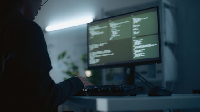 software developer engineer with programming screen; a developer viewing a. software guides buyer choices, developer frames the scene, and engineer adds useful meaning. In a clear visual scene.