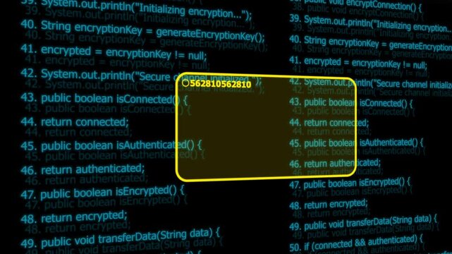 Digital data encryption and secure network authentication programming code background, software development