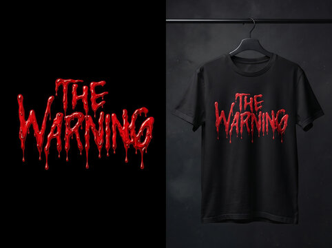 The Warning Typography Drip T-Shirt Design, Horror Bleeding Slime Melted Text Font Graphic Vector Illustration for Streetwear Merch
