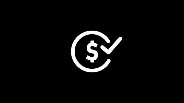 Dollar savings icon with check mark, financial approval, money management, payment verification, budget success, secure finance concept on background business planning and accounting, 4k animation .