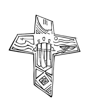 Christian cross with symbolic geometric elements