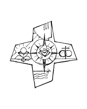 Vocation cross with Sacred Heart symbols