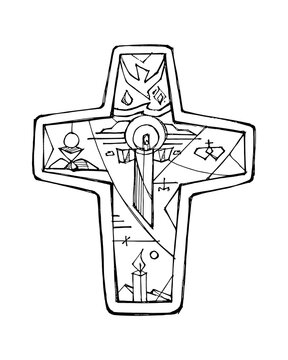 Christian vocation cross with priestly symbols