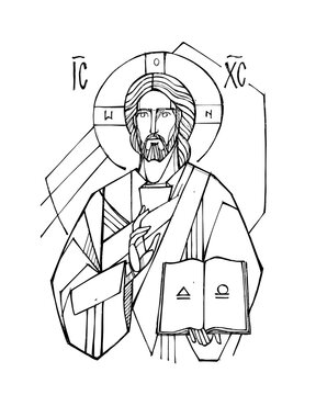 Christ Pantocrator with Greek letters and open book