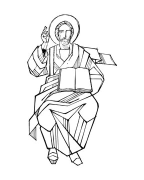 Seated Christ Pantocrator holding an open book