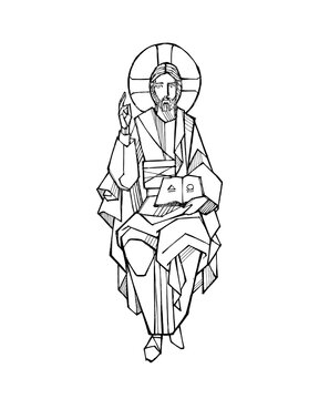 Christ Pantocrator seated with halo and book
