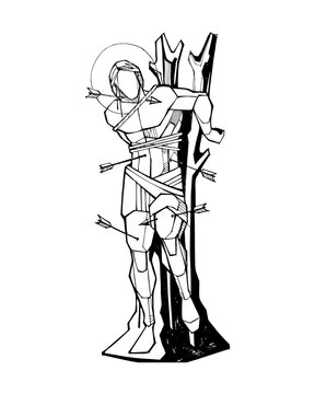 Geometric Saint Sebastian pierced by arrows