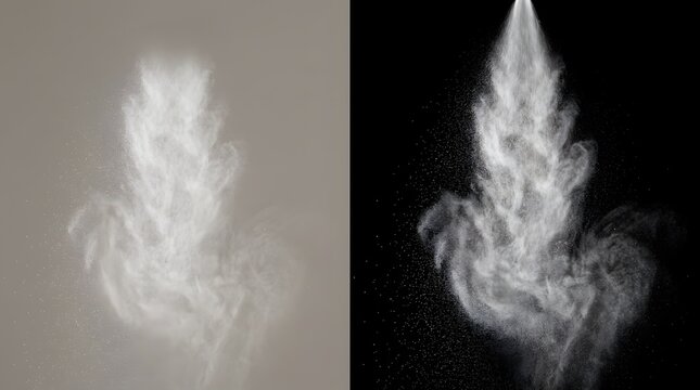 White spray mist cloud isolated on black background for artistic texture overlay effect