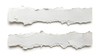 Fototapeta premium Two horizontal strips of torn white paper with ragged edges isolated on a white background