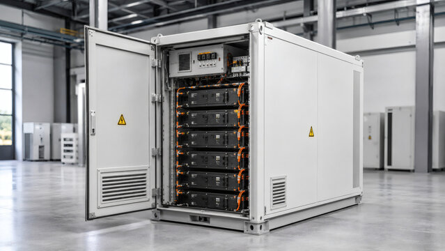 Open containerized battery cabinet with modular storage units