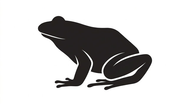 Minimalist black frog silhouette vector graphic isolated against a plain white background for design elements with sitting frog rendered style against solid