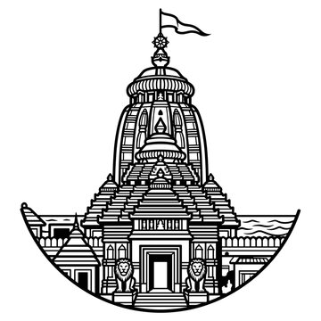 Jagannath Temple Puri India Architecture Line Art.